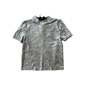 Sequin Mock Neck Blouse Top